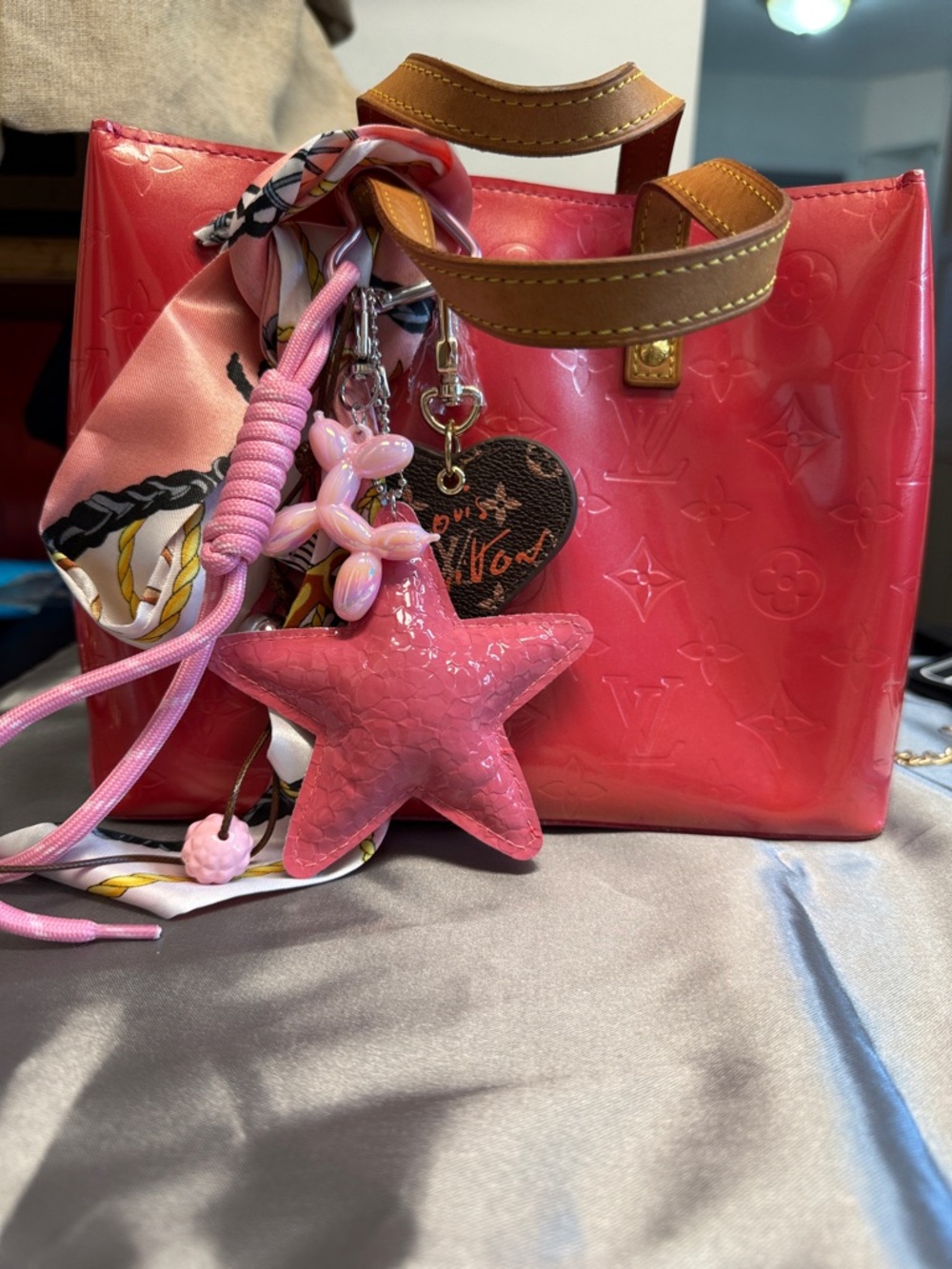 Louis Vuitton Pink Vernis Patent Leather Tote with Brown Handles